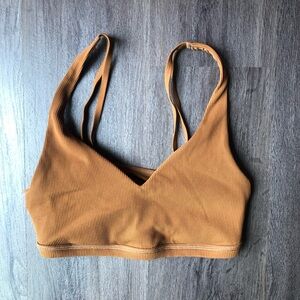 Offline By Aerie Goals Brown Ribbed Plunge Sports Bra Size Medium
